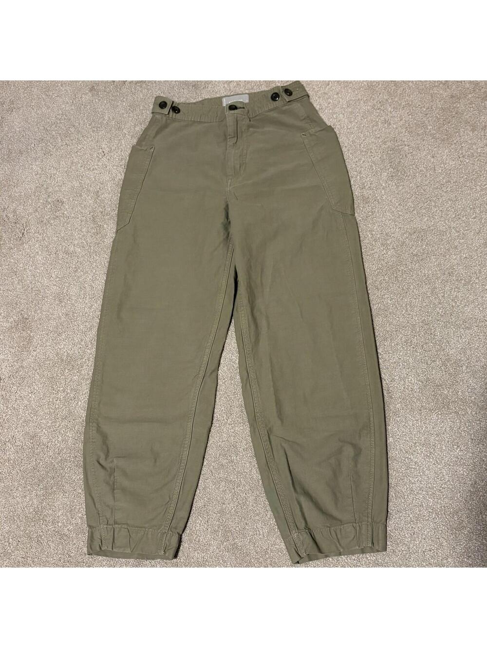 Everlane Womens Organic Cotton Linen High Rise Ankle Pants Olive Green, Sz 2
